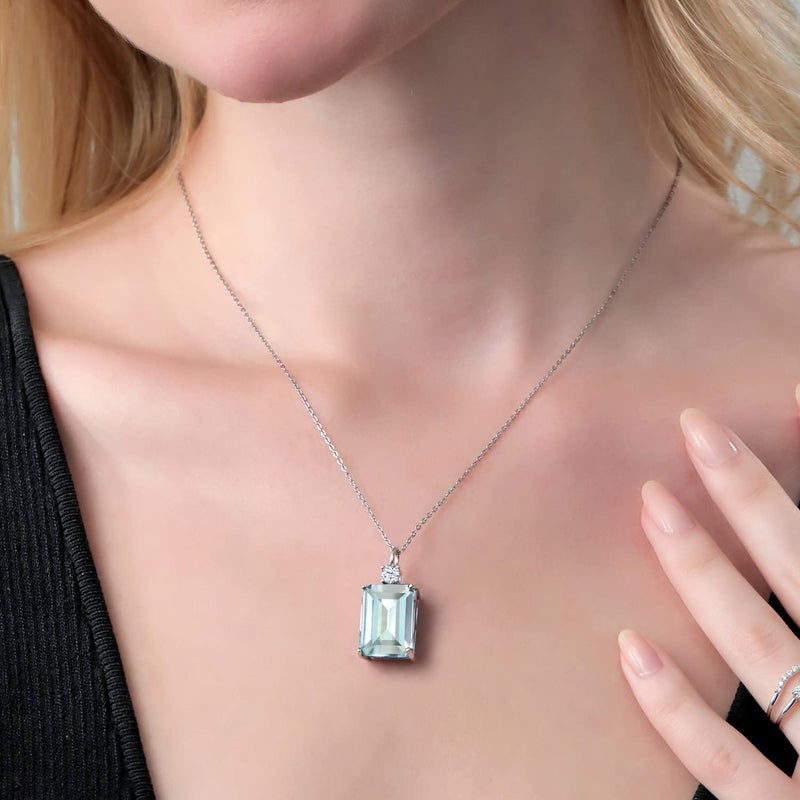 Gem Stone King 15-20 Cttw Gemstone Birthstone Pendant Necklace for Women | 925 Sterling Silver | Emerald Cut 18X13MM and Round 4MM | With 18 Inch Chain | Fine Jewelry for Her Mom Wife - Image 4